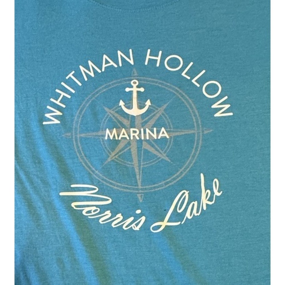 Whitman Hollow Marina Norris Lake T-Shirt Woman's Size XL Aqua Blue Short Sleeve